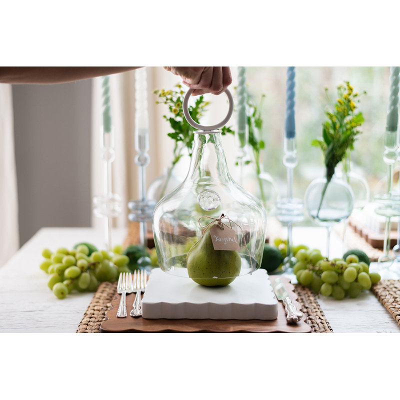 Glass Cloche Food Cover, Ring Handle, Small, Clear/White