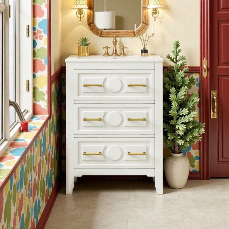 Meuble-lavabo avec lavabo en céramique et 3 tiroirs Aqua, Blanc