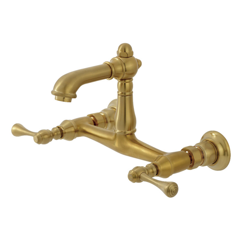 Kingston Brass English Country Two-Handle 2-Hole Wall Mount Bathroom Faucet, Brushed Brass