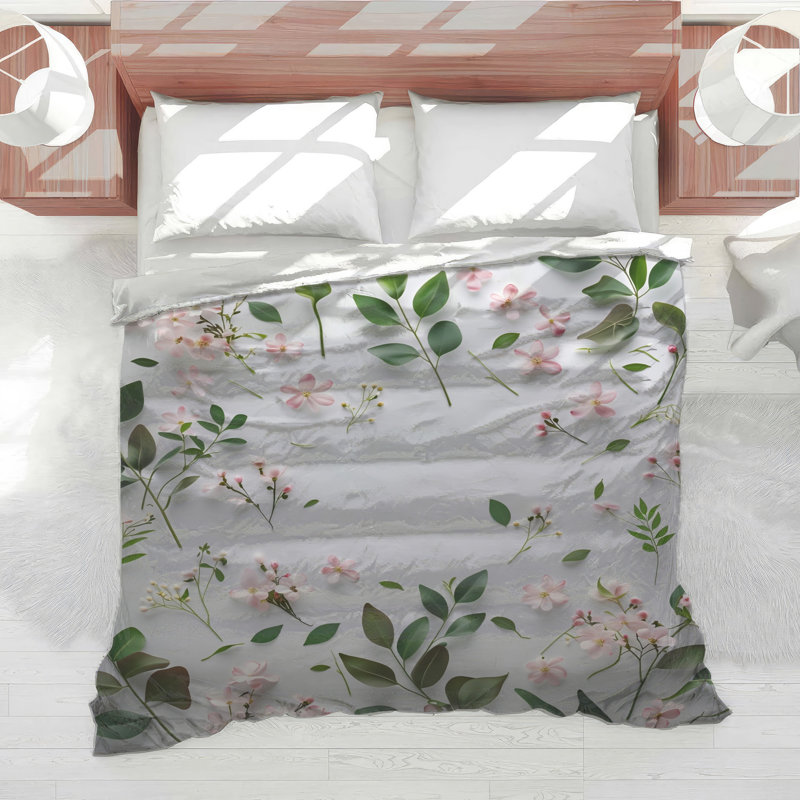 Édredon floral avec literie minimaliste, Lit simple