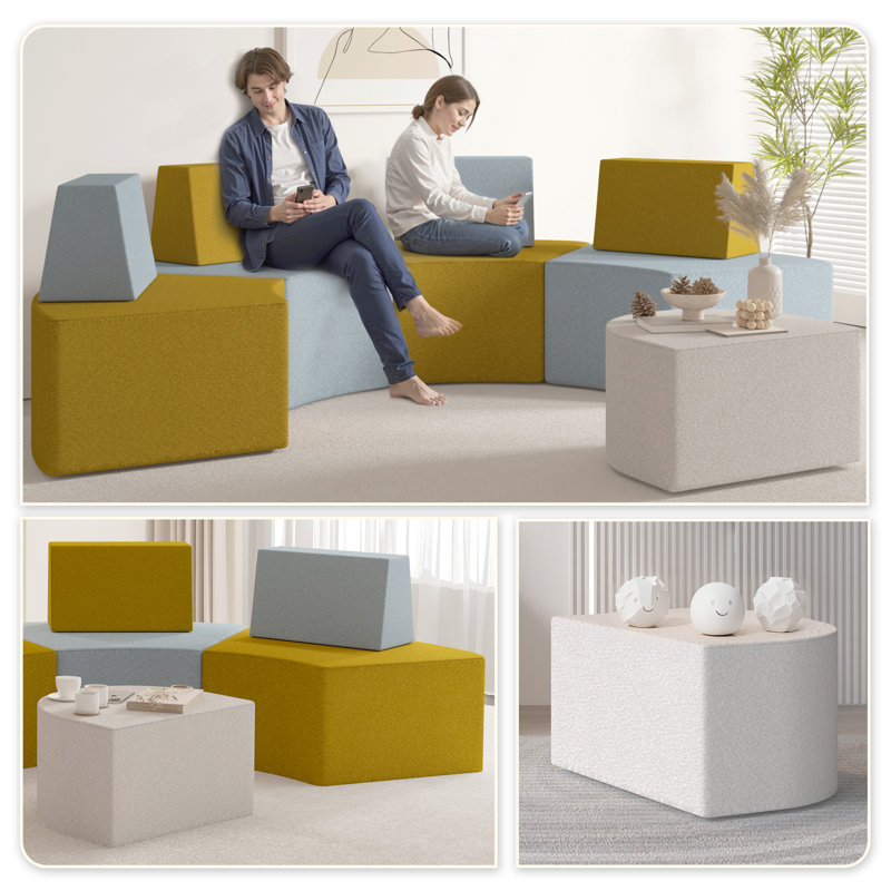 Geometric Comfort Wowmax Creative Coffee Table, Irregular Ottoman, Modern Upholstered Ottoman Coffee Table For Living Room, Lounge Reception Areas