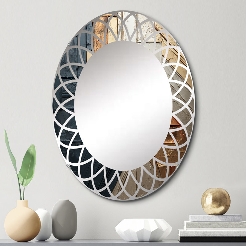 Or gris brillant géométrie II - miroir mural moderne ovale, 30 po x 20 po