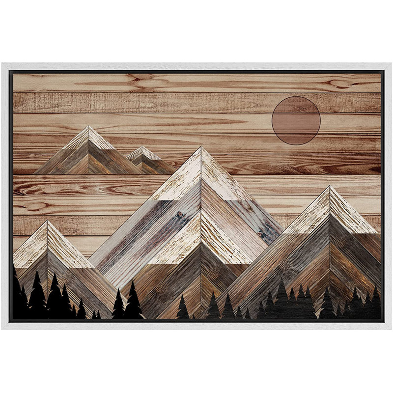 «Western Wood Effect Landscape Sunlight Snowy Mountain Range Sky Nature Wilderness - Floater Frame», impression sur toile