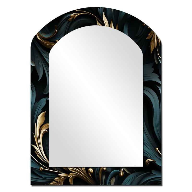 Paisley noir et or élégant ébène - grand miroir mural à motif cachemire, miroir unique asymétrique glam, 34 po x 25 po