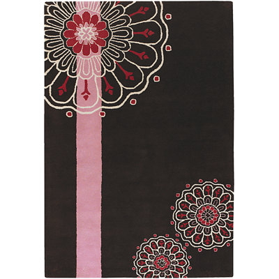Tapis brun / rose en laine touffeté à la main à motif floral Fayetteville