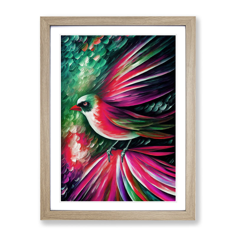 Bird Portrait No.2 - Wall Art, 48cm H x 36cm W, Oak Framed, White