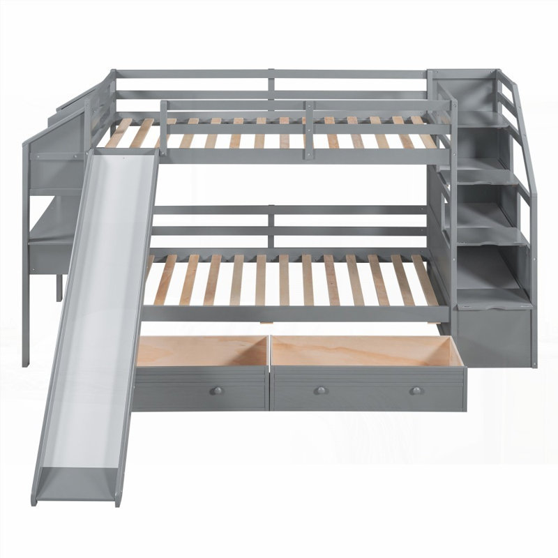 Lit simple superposé simple avec rangement - aucun sommier nécessaire, robuste et amp; Durable, gris