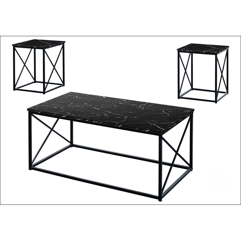 Ensemble de table avec cadre en X, Noir, noir, noir, noir