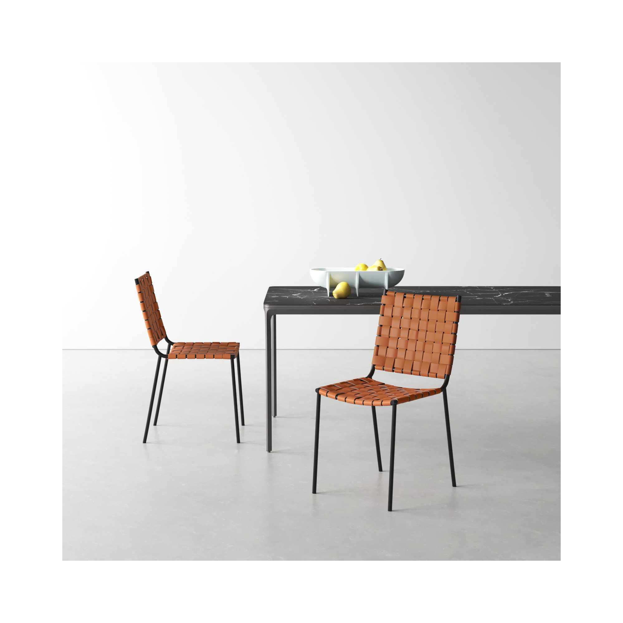Ryland Upholstered Side Chair, Cognac Genuine Leather, Black