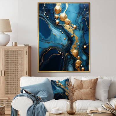 Or et saphir bleu marbré mosaïque III - impression d'art abstrait mural