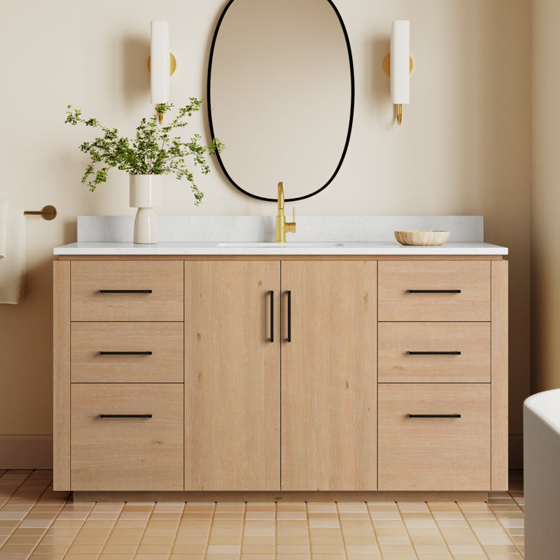 Cloverfield 60'' Single Bathroom Vanity with Cultured Marble Top, Fir Wood Brown, Matte Black