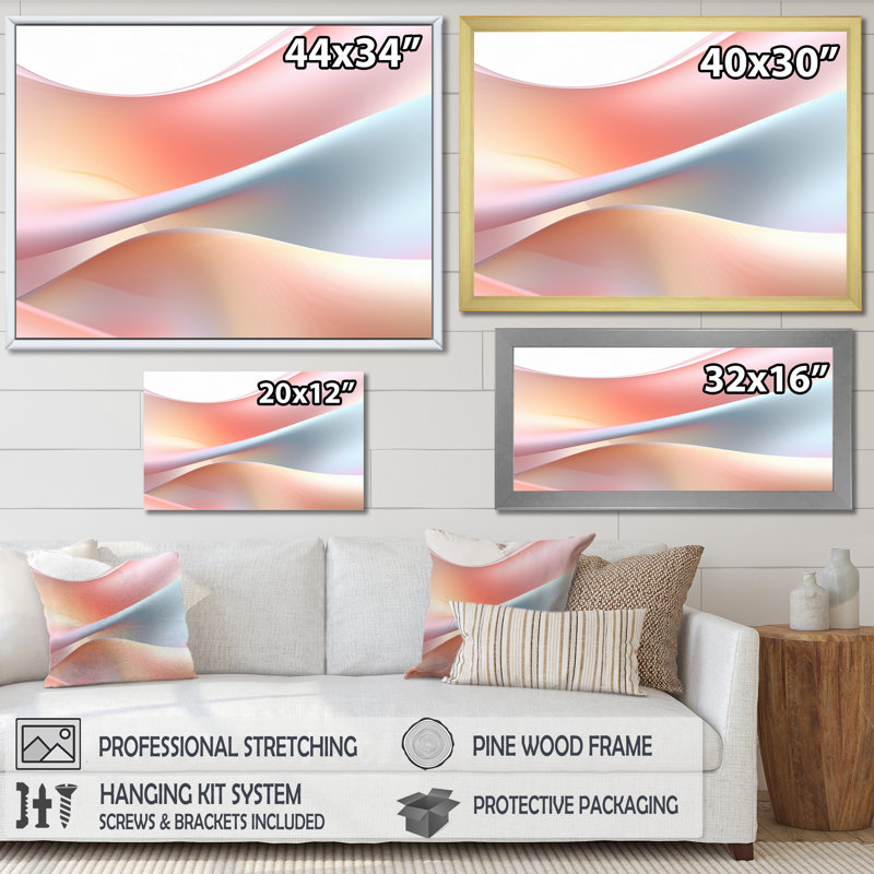 «Orange and Blue Fractal Ripples IV», reproduction d'art sur toile, H 34 po x l 44 po x P 1,5 po, Cadre simple noir