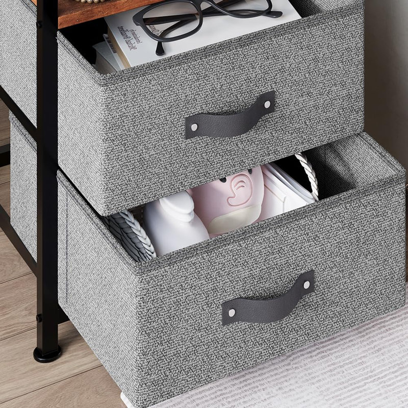 Table de chevet 2 tiroirs Erike, H 23,6 po x l 15,8 po x P 15,8 po, gris