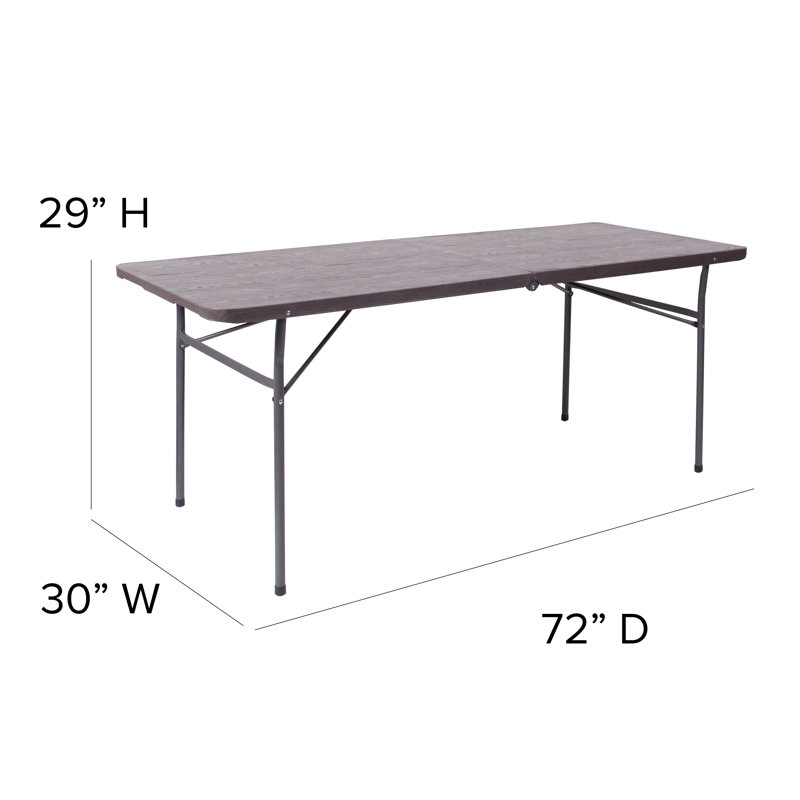 Noah 6' Rectangular Plastic Folding Event Table with Carrying Handle, Brown