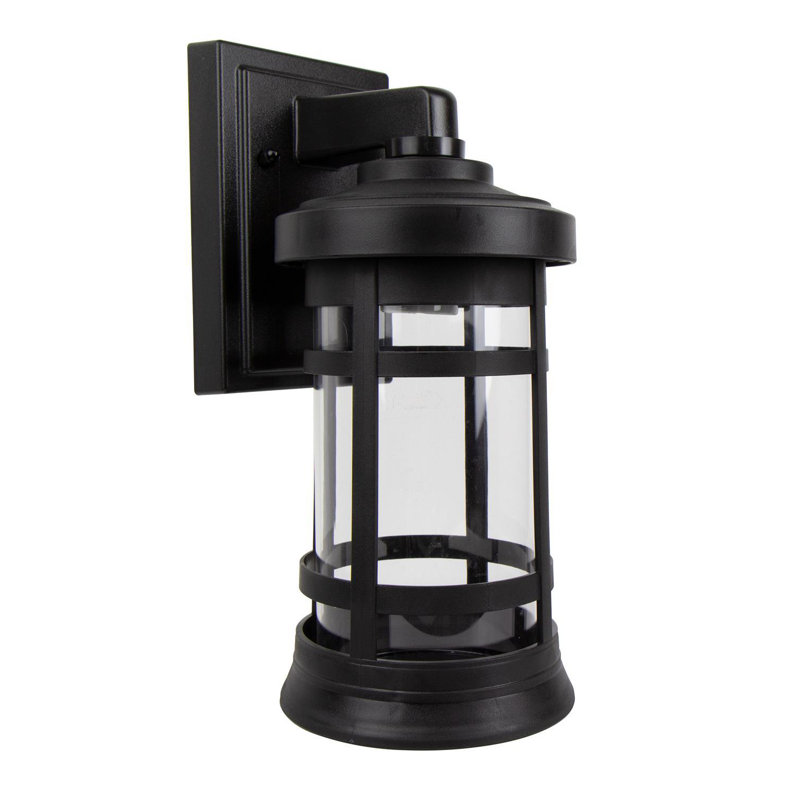 Artisan Round Outdoor Wall Lantern with Clear Acrylic Lens, Black, 12.75"H x 5.75"W x 7.1"D