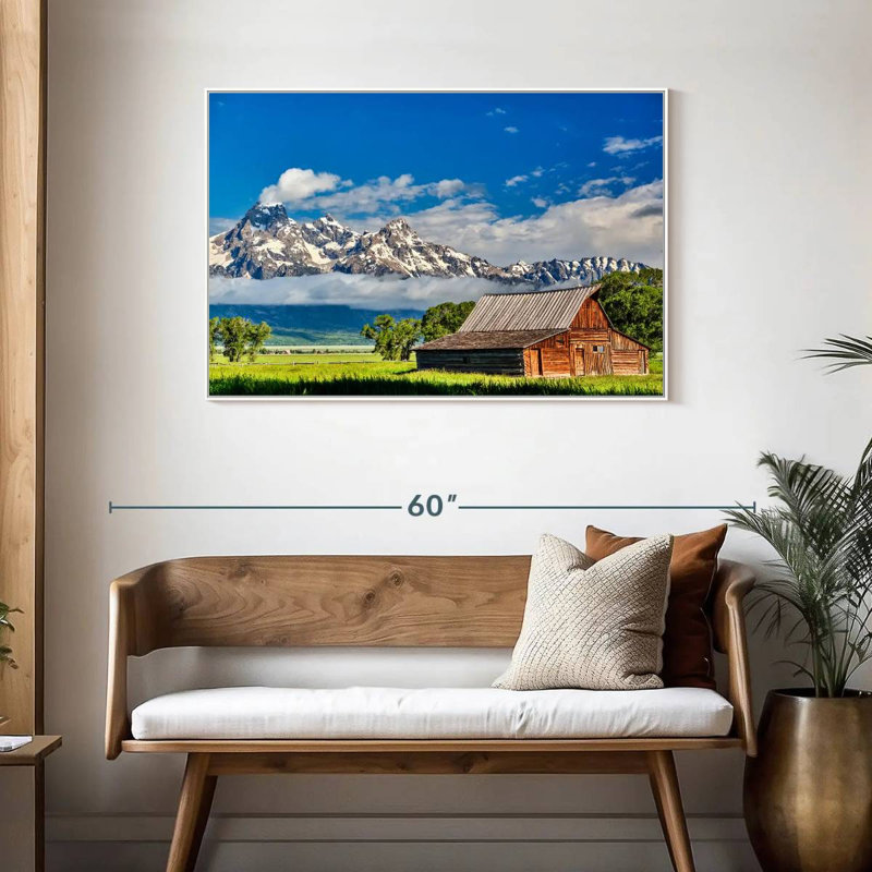 Grand Teton Mormon Barn, Cadre flottant blanc, 43 po x 29 po