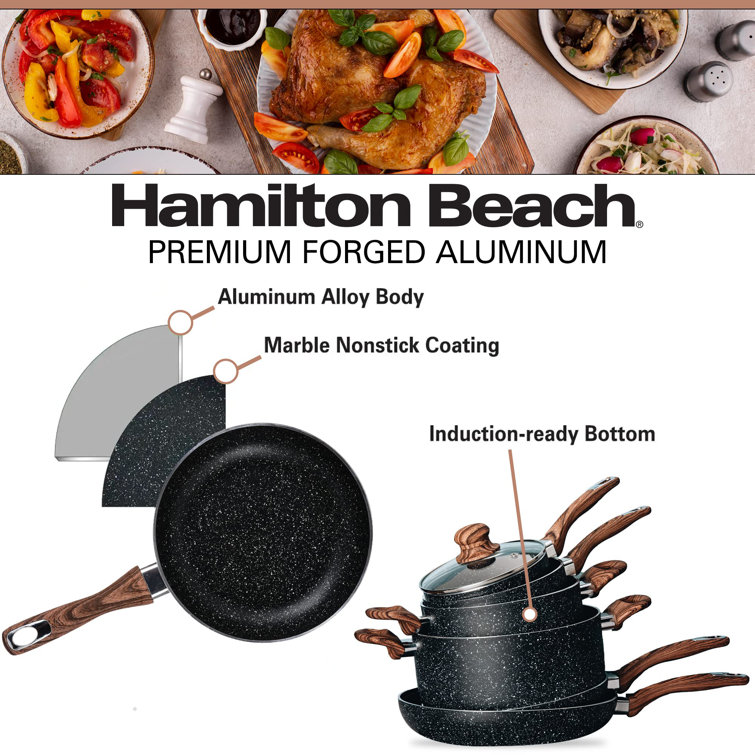 Hamilton Beach Cookware Set, 10-Pieces, Pots, Pans, and Glass Lids, No