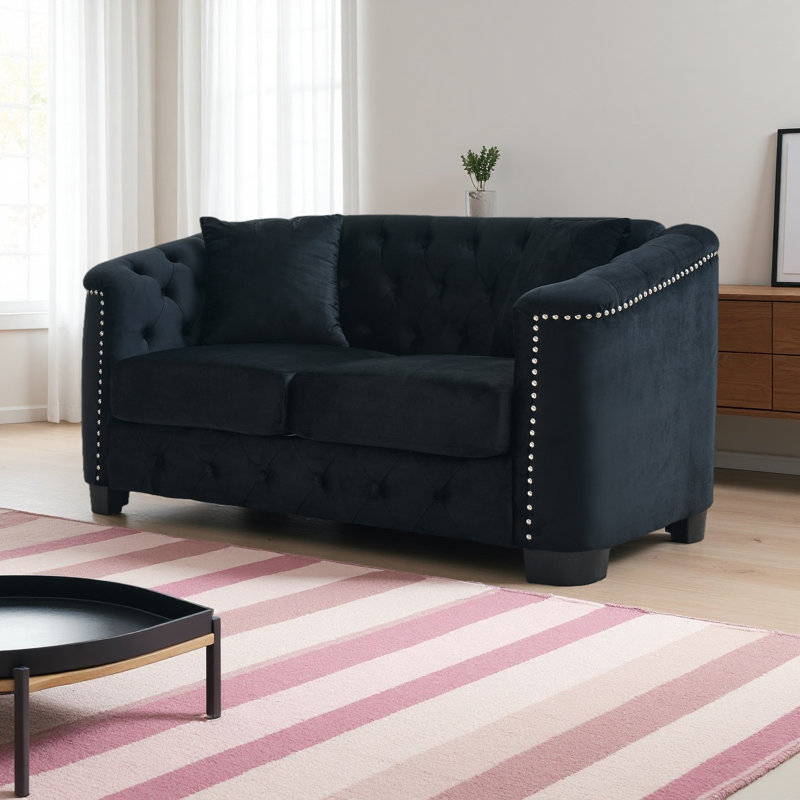 Canapé Hafid, Velours noir, H 30 po x l 59 po x P 31,5 po