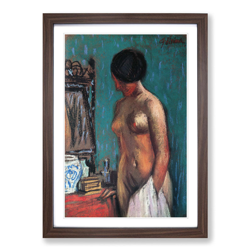 Nude Woman by Fujishima Takeji - Picture Frame Painting Print, 36cm H x 27cm W x 2cm D, Walnut Framed
