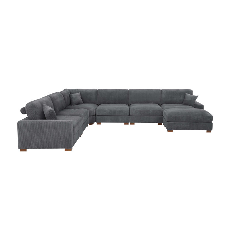 7-Pieces Modular Sectional, Gray Corduroy