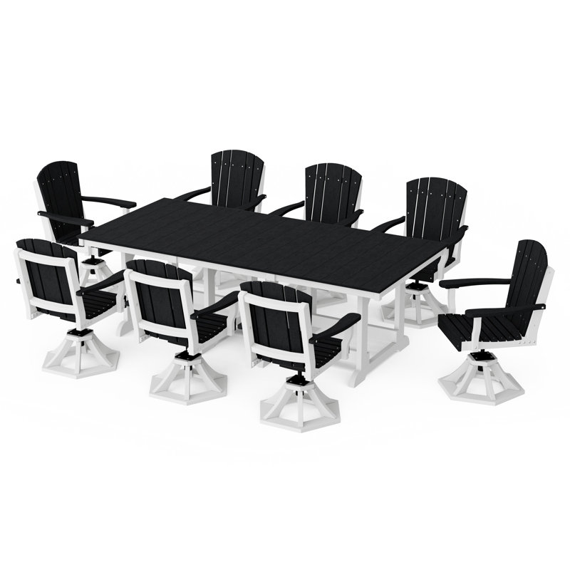 Heritage 9-Piece Swivel Chair Rectangular Dining Set, Black/White