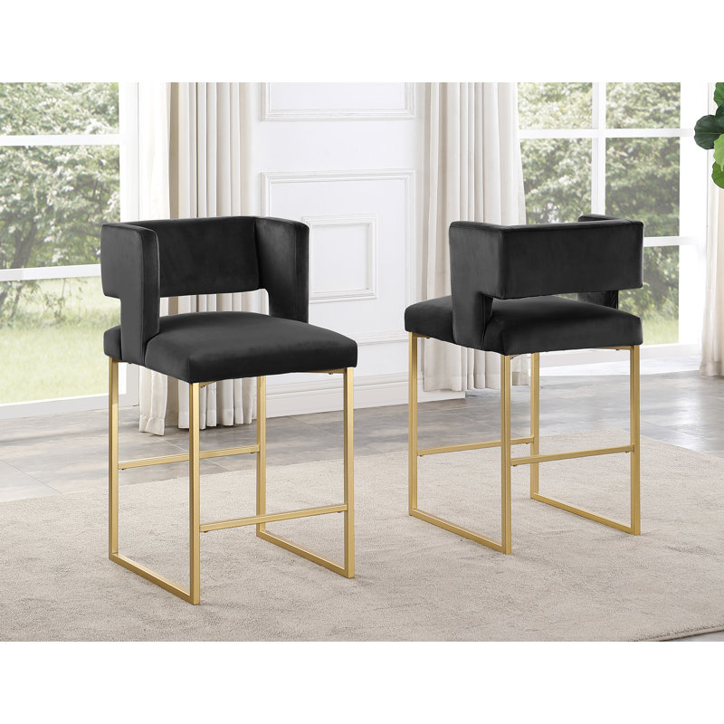 Tabouret à hauteur de comptoir rembourré 27 "avec structure en métal Farnsworth , Noir, Or