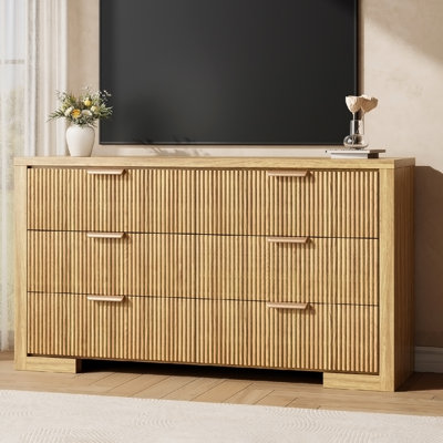 54"W 6-Drawer Fluted Dresser for Bedroom, Modern Storage Dresser Organizer for Living Room