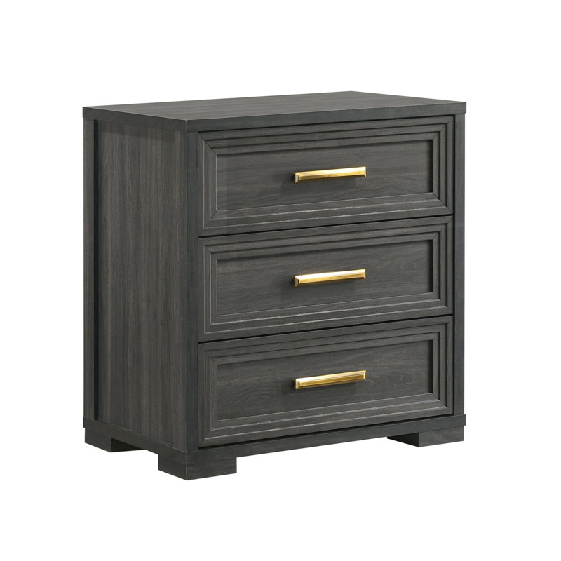Table de chevet à 3 tiroirs Liora au design contemporain épuré, Gris anthracite