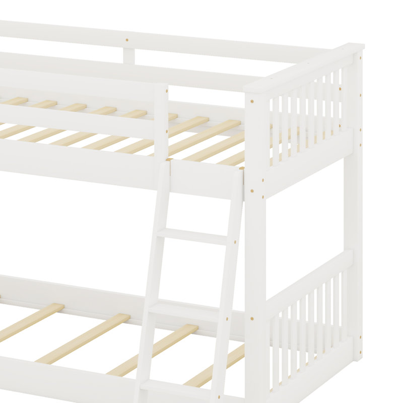 Structure de lit superposé en bois avec échelle, glissière convertible, support de lattes de bois
