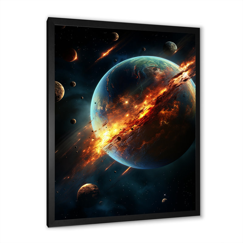 Ceinture de feu de Saturne en orbite - art mural de la planète espace, H 20 po x l 12 po x P 1 po, Cadre simple noir