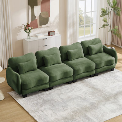 Oversize Chenille Supportive 4-Seater Sofa , With 4 Exquisite Waist Pillows,  Ergonomic Curved Design, Easy to Assemble Modular Couch for Living Room Office,Green