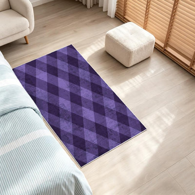 Tapis transparent clair lavable à la machine, tartan violet clair et intérieur