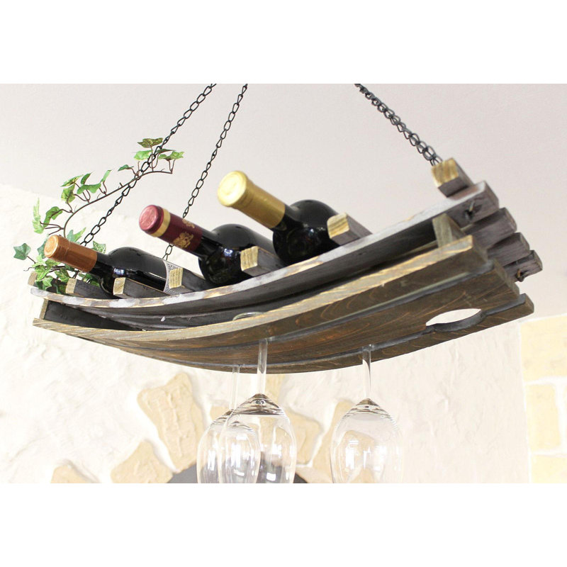 Crissman 6 Bottle Hanging Wine Bottle & Glass Rack Brown