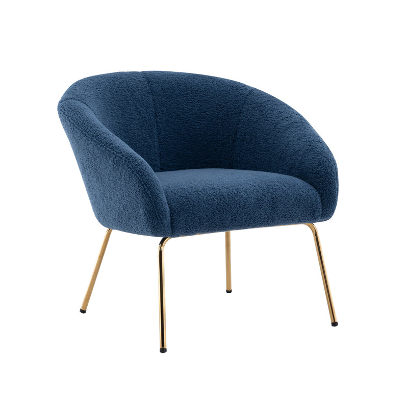 Fabric Upholstered Accent Chair with Gold Chrome Legs, Blue Polyester Blend