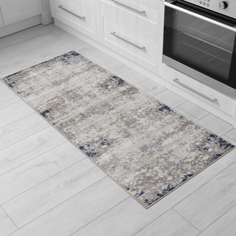 Romulus Navy And Beige Distressed Vines Area Rug, Runner 2' x 13'