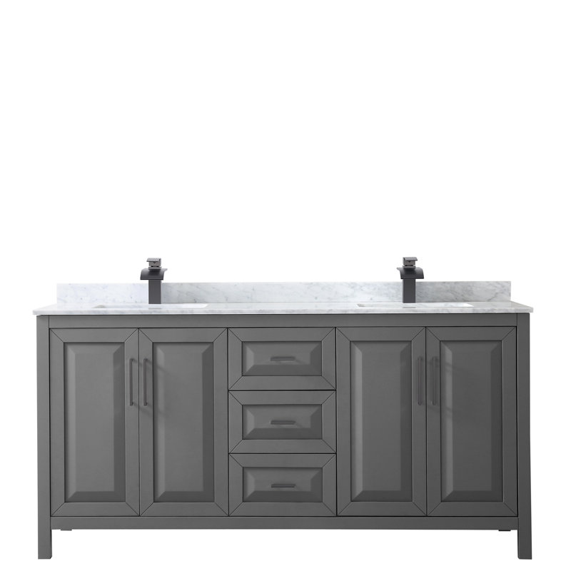 Ensemble de meuble-lavabo double 72 po Daria, Gris foncé, Marbre de culture de Carrare, Noir mat