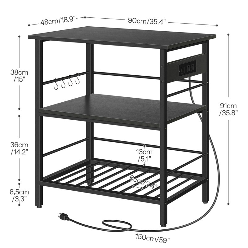 Table d'îlot de cuisine avec prise de courant 35,8 po Vuto, Noir, noir, noir, noir