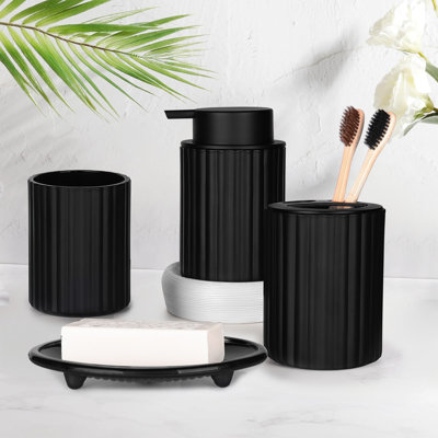 Ensemble d'accessoires de salle de bain, 4 pièces d'accessoires de salle de bain en verre avec distributeur de savon complet, porte-savon, porte-brosse à dents, gobelet, décoration de salle de bain, cadeau pour appartement ()