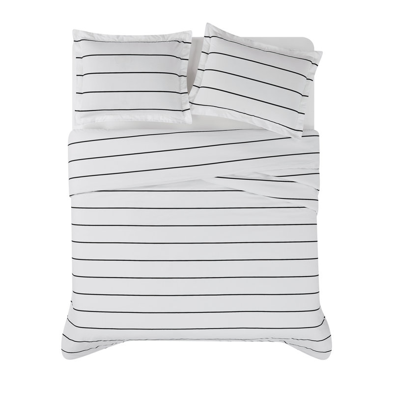Ensemble de housse de couette Brooklyn Loom Hayward, Blanc/Noir, Housse de couette pour grand lit et 2 taies décor