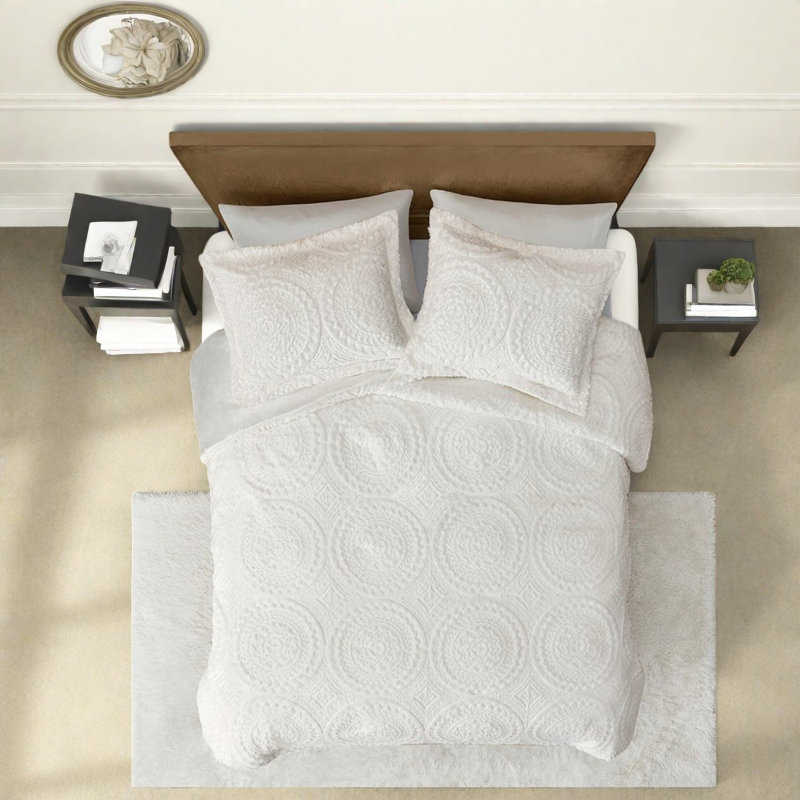 Ensemble de literie luxueuse en peluche, polyester ivoire confortable, élégance pour la maison