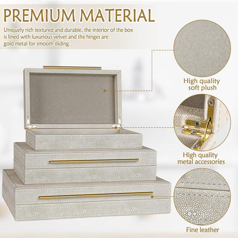 3-piece Ivory Shagreen Decorative Box Set
