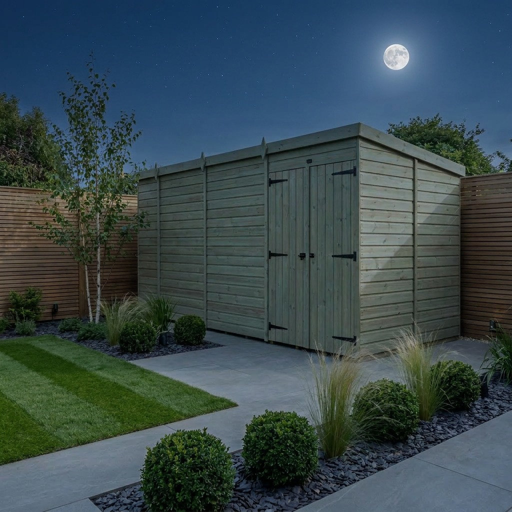 Total Sheds 15ft x 8ft Pent Garden Shed - Double Door - No Windows - Pressure Treated Timber - UK Manufactured