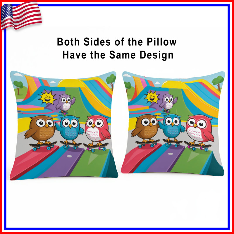 Colourful Skateboarding Owls Double Sided Throw Pillows, 20 x 20 inches