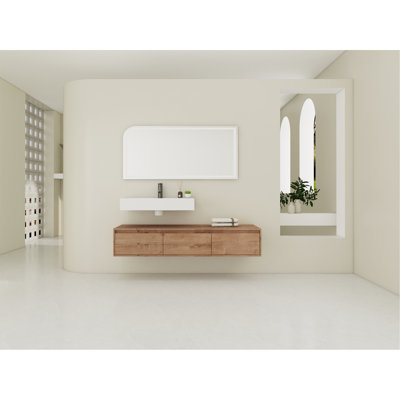 60 inch Wall-Mounted Bathroom  Vanity with Resin Sink,Soft Close Drawer,Float Mounting Design