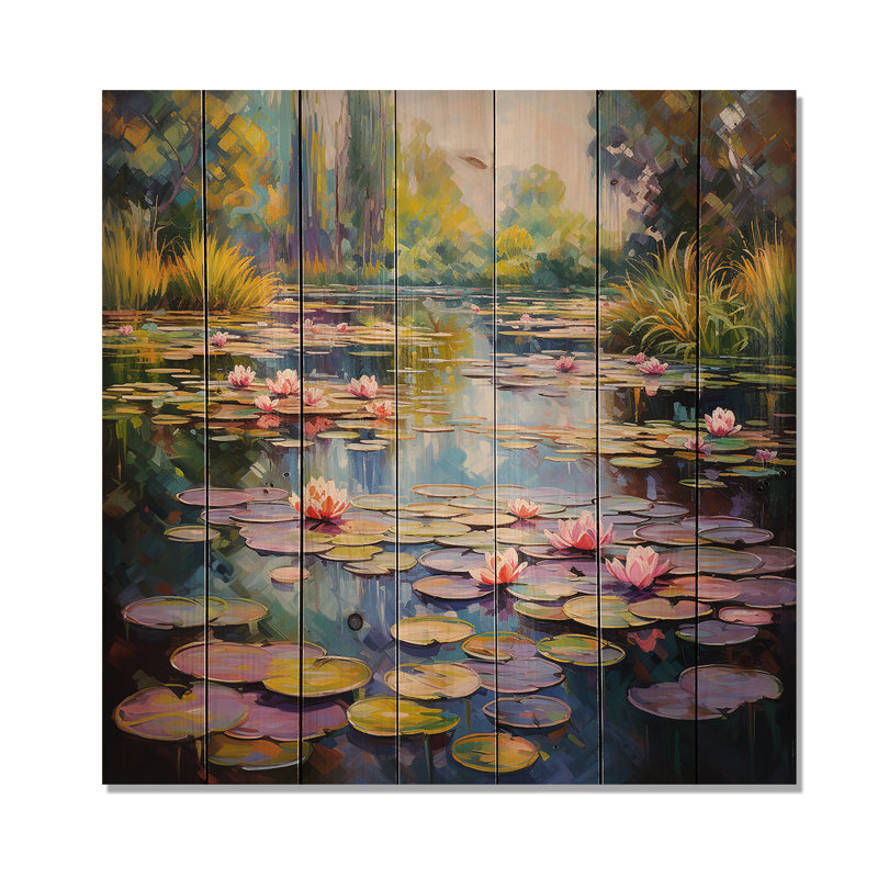 Bleu et vert, Monets Lake Reflections IV - lac sur bois, H 30 po x l 30 po