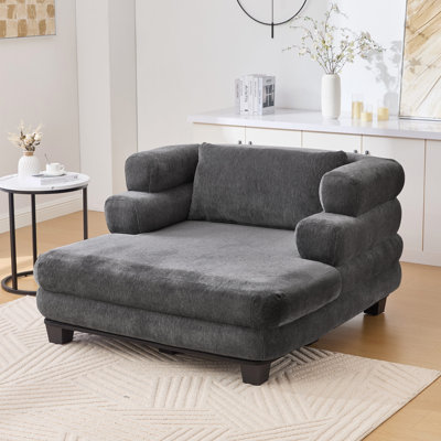 52.4" Deep Oversized Modern Chenille Chaise Lounge With Layered Armrests And Plush Cushioning