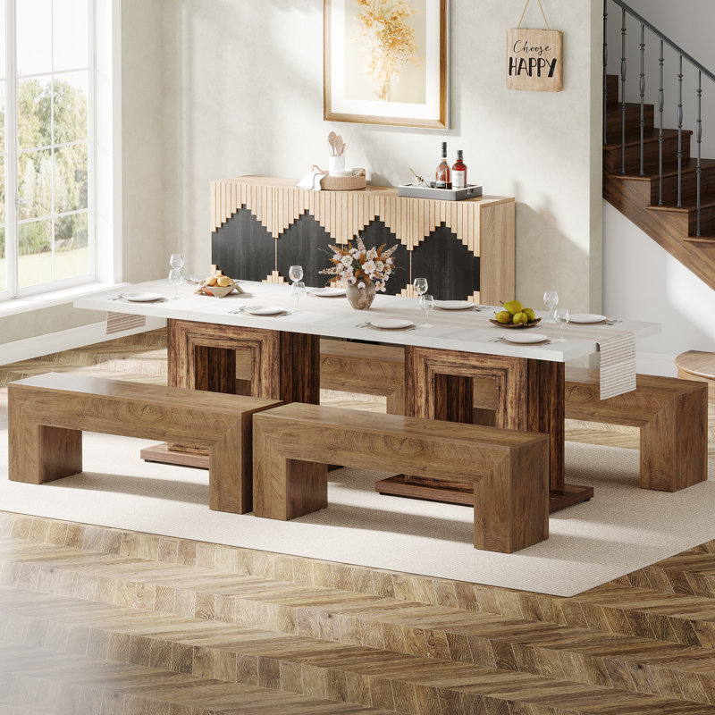 47'' Farmhouse Wooden Dining Bench, Natural Brown