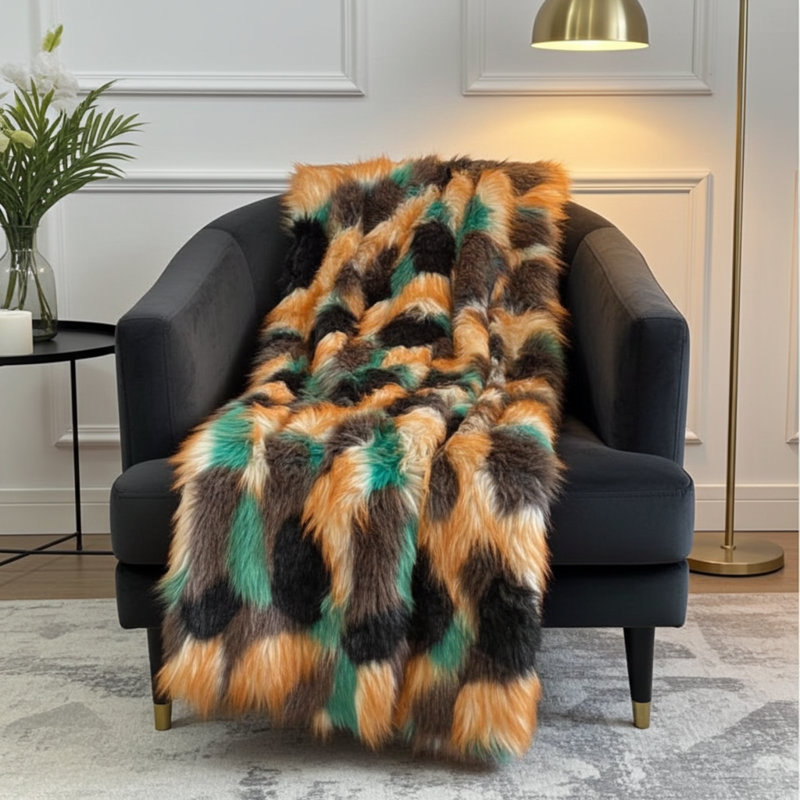 Jeté en fausse fourrure de luxe en fausse fourrure Plutus, l 90 po x L 108 po