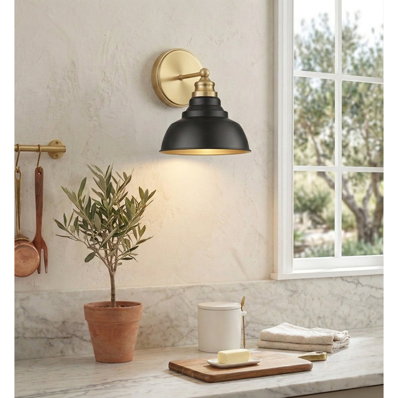 Myesia 8 in. Matte Black and Brass 1-Light Sconce