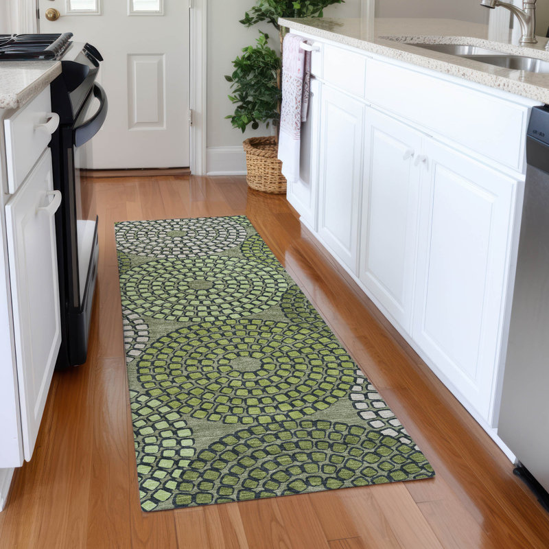 Premium Machine Washable Prisco Olive Rug, Runner 2'3" x 7'6"